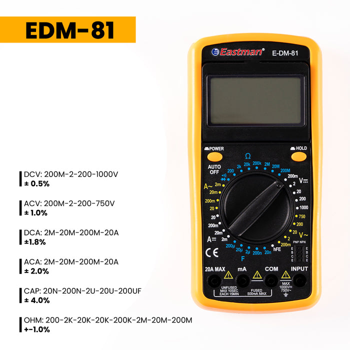 JRSDRIVE Digital Multimeter, DC Voltmeter And Ohm Volt,EDM-81