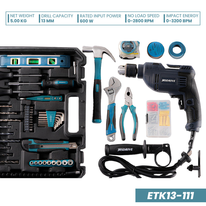 JRSDRIVE 111 Pc Tool Kit, 3200 Bpm ,Speed 2800Rpm, 600W ,ETK-13