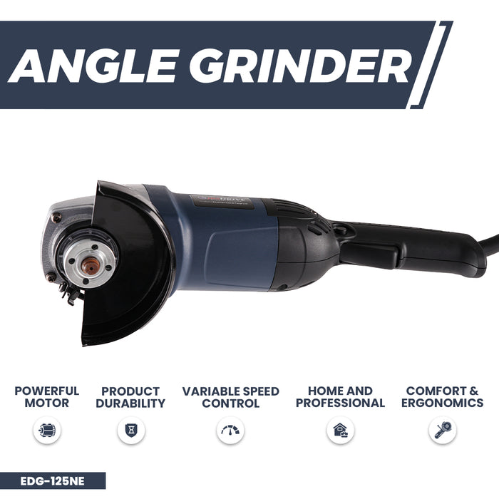 JRSDRIVE Heavy Duty Angle Grinder with 125 Mm Wheel Dia, 3000-9000 Rpm, 1350W, Single Speed model (EDG-125NE)