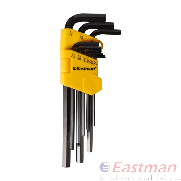 Eastman Ball Point Allen Key Set, Long Pattern, CRV, Champhered Heads, Black Finish, Set Of 09Pcs, Matric Size:- 1.5mm To 10mm, EAK-2408