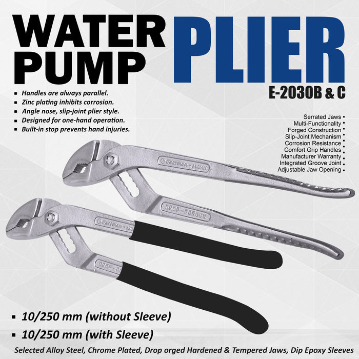 Eastman Water Pump Plier -Slip Joint Type, CRV, 10/250mm Pack of 6 Pcs E-2030B & C