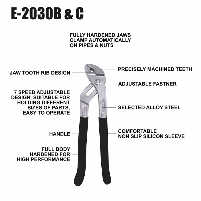 Eastman Water Pump Plier -Slip Joint Type, CRV, 10/250mm Pack of 6 Pcs E-2030B & C