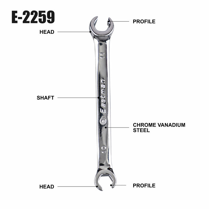 EASTMAN FLARE NUT SPANNER  WORTH SIZES (MM)- BOX PACKING KIT, KIT10 Pcs-E-2259_6*22,