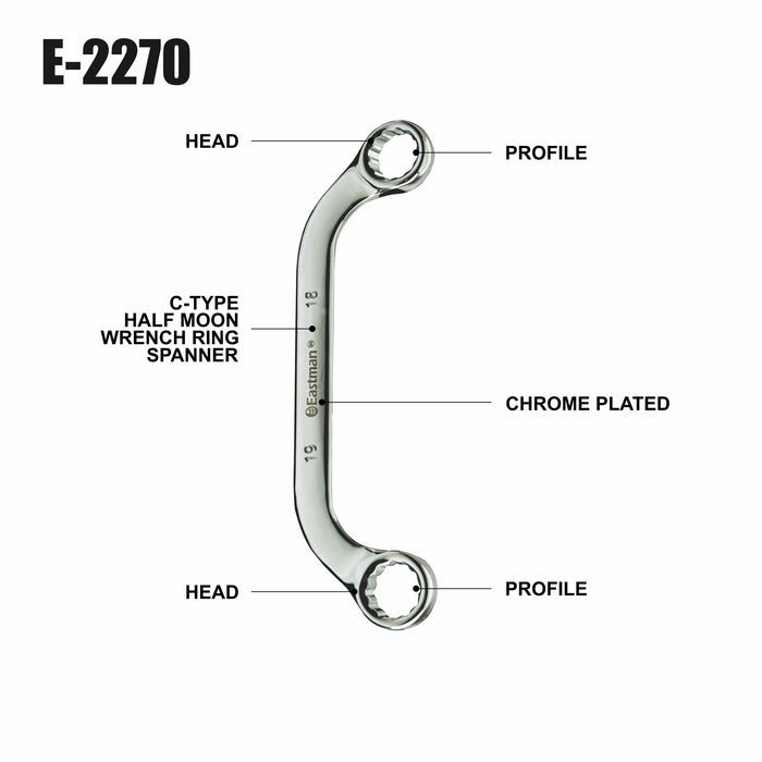 Eastman C Type Half Moon Wrench Ring Spanner. Pack of 10Pcs E-2270