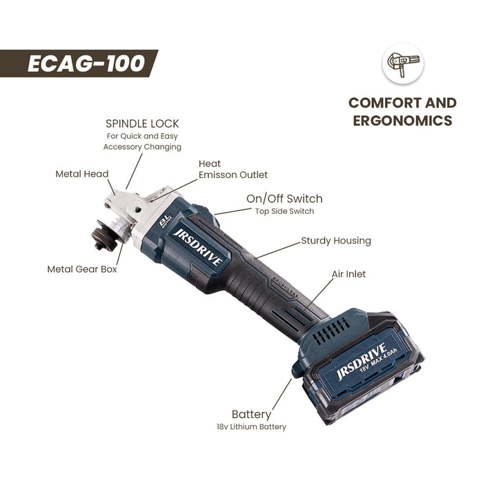 JRSDRIVE Brushless  Angle Grinder ECAG100