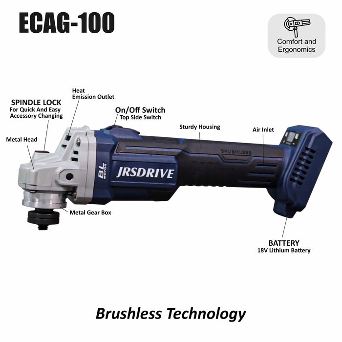 JRSDRIVE Brushless Angle Grinder ECAG100