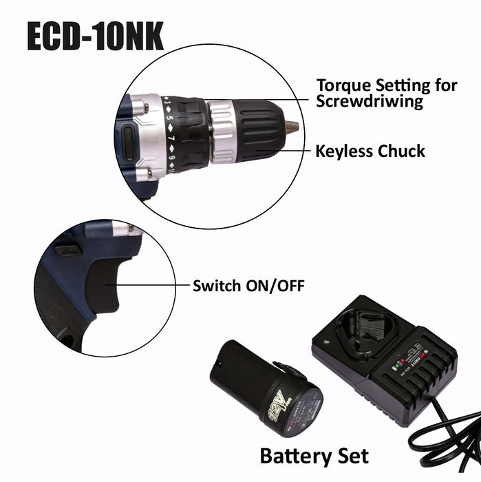 JRSDRIVE Kit of Cordless Drill ECD-10NK