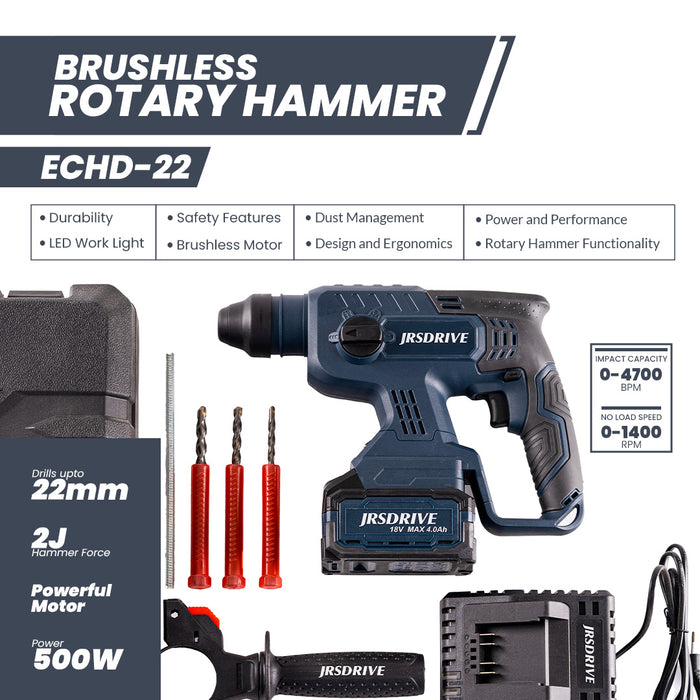 JRSDRIVE Cordless Brushless Rotary Hammer Drill Machine-22mm ECHD22