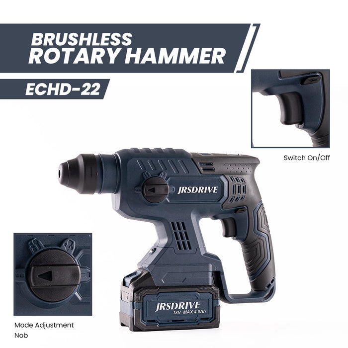 JRSDRIVE Cordless Brushless Rotary Hammer Drill Machine-22mm ECHD22