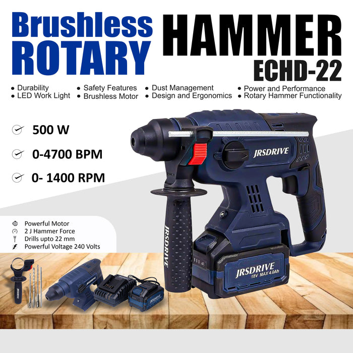 Eastman JRS DRIVE Cordless Brushless Rotary Hammer Drill Machine-22mm ECHD22