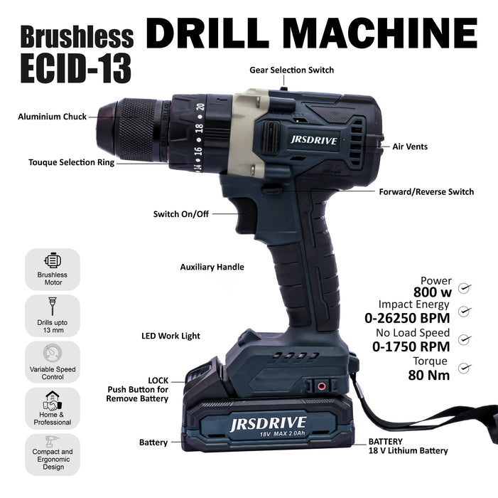 JRS Drive Brushless Drill Machine - 13mm  ECID13