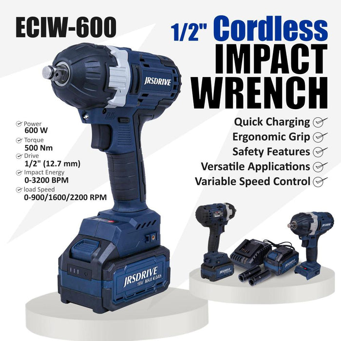 JRSDrive 1/2" Cordless Impact Wrench-500Nm, ECIW600