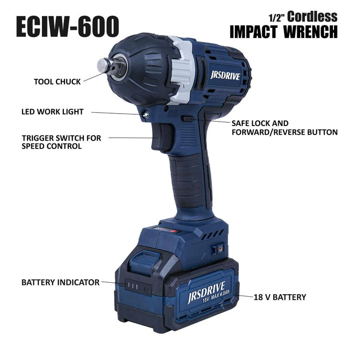 JRSDrive 1/2" Cordless Impact Wrench-500Nm, ECIW600