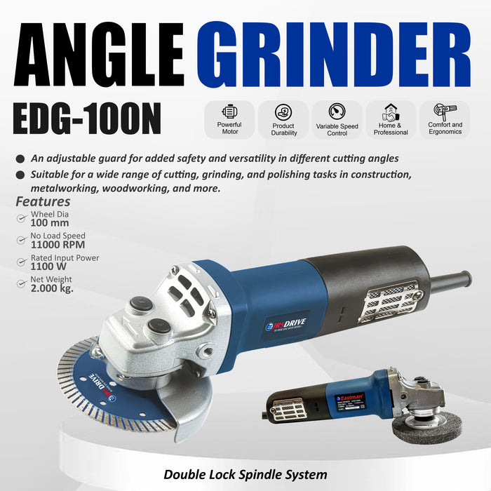 JRSDRIVE Angle Grinder Input power 1100W || Wheel Dia 100 mm EDG-100N