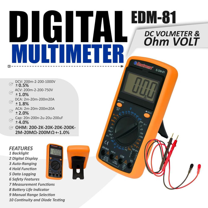 JRSDRIVE Digital Multimeter, DC Voltmeter And Ohm Volt,EDM-81