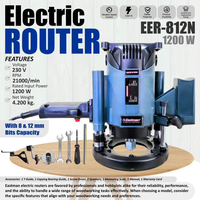 JRSDRIVE Electric Router Machine, 230 V , Speed 21000/Min, 1200 W , EER-812N