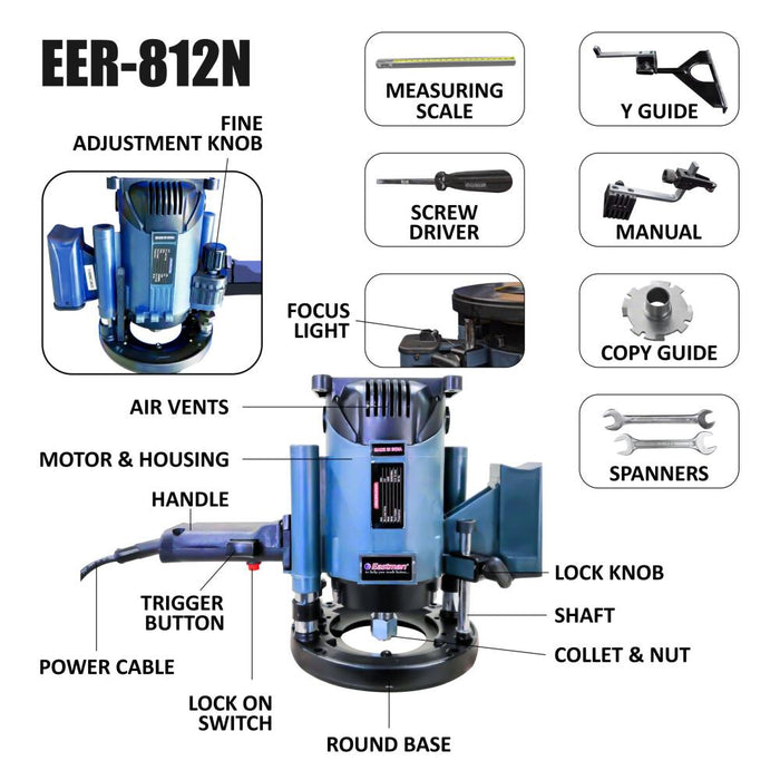 JRSDRIVE Electric Router Machine, 230 V , Speed 21000/Min, 1200 W , EER-812N