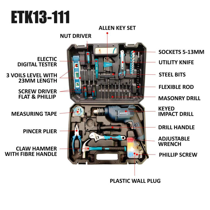 JRSDRIVE 111 Pc Tool Kit, 3200 Bpm ,Speed 2800Rpm, 600W ,ETK-13