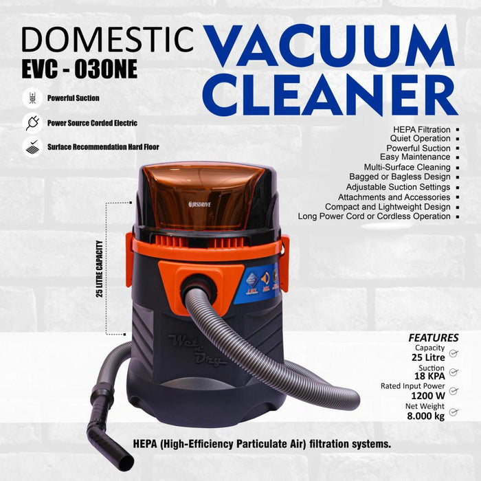 JRSDRIVE Best Domestic Vacuum Cleaner, 18 Kpa, Rate, 1200W, 25 Lt (EVC-030NE)