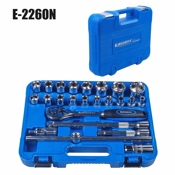 JRS DRIVE Chrome Vanadium Steel Square Drive Socket Set  24 Pcs E624N