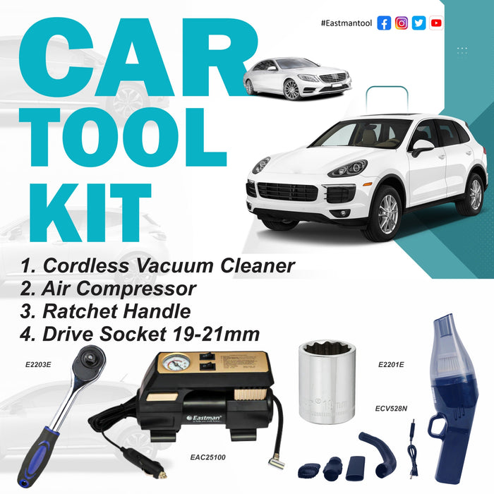 Eastman Buy Car Tool Kit Set with Air Compressor, Cordless Vacuum Cleaner,  Ratchet Handle, Drive Socket 19/21 mm |  ECTK04