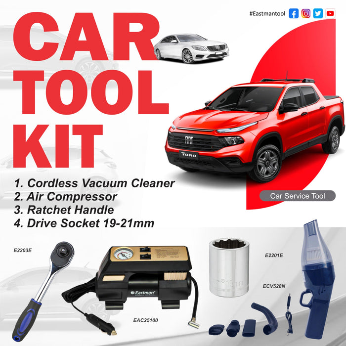 Eastman Buy Car Tool Kit Set with Air Compressor, Cordless Vacuum Cleaner,  Ratchet Handle, Drive Socket 19/21 mm |  ECTK04